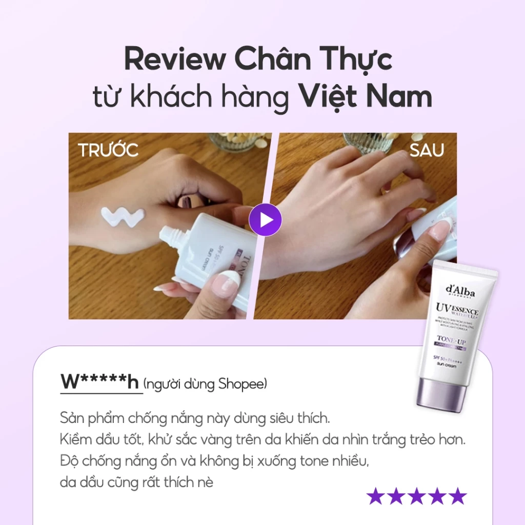 Kem chống nắng d'Alba Waterfull Essence Sun Cream SPF50+ PA++++ dưỡng ẩm, bảo vệ da 50ml - Ảnh 3