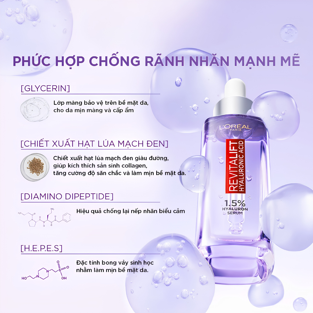 Serum dưỡng cấp ẩm tức thì, giúp làm giảm nếp nhăn & căng mướt da L'Oreal Paris Revitalift 1.5% Hyaluronic Acid 30ml - Ảnh 5